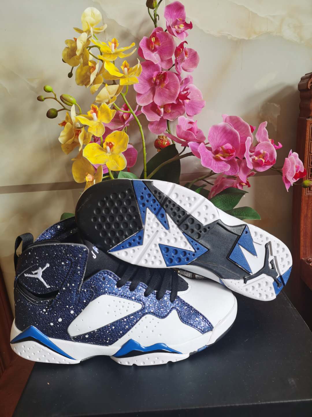 New Men Air Jordan 7 Retro Stars Blue White Shoes - Click Image to Close